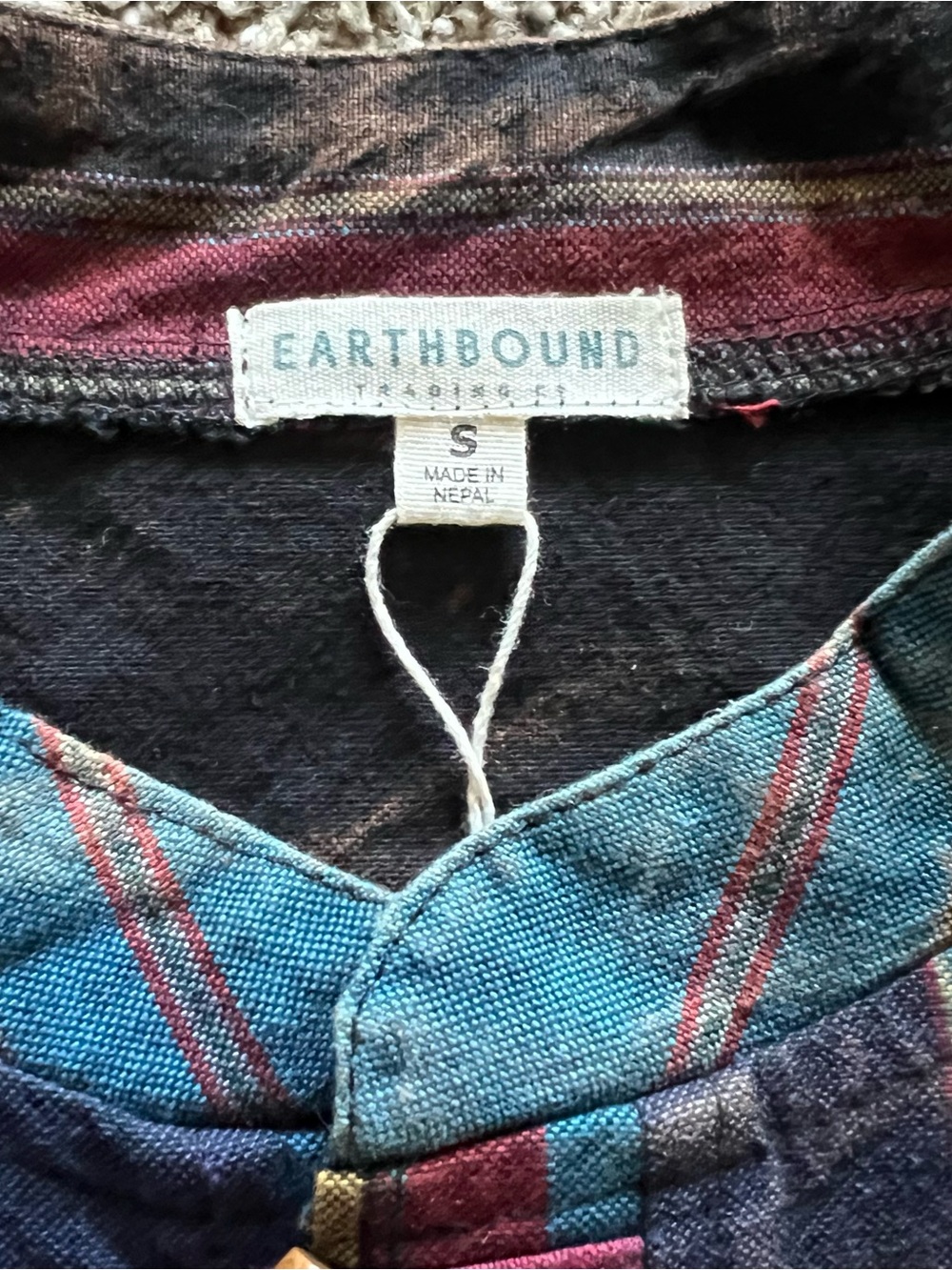EARTHBOUND Patchwork Stripe Henley Shirt - Blue, Green, Purple - Picture 3 of 8